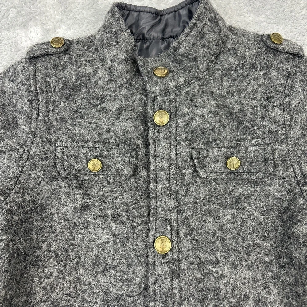 MAYORAL Gray Wool Blend Military‎ Look Button Zip Pea Coat Jacket Boys 7